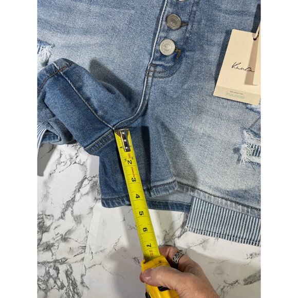 Kancan Womens High Rise Denim Shorts Size 16 Distressed Ripped Style Blue - Picture 3 of 5